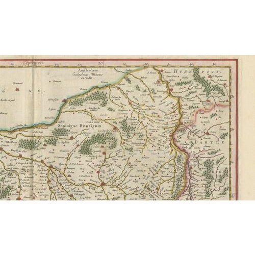 17th Century Antique Map of Berry, Bourges and Sancerre from Blaeu, France, 1642 For Sale - Image 5 of 10