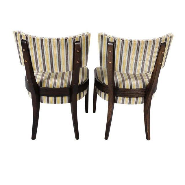 Late 20th Century Set of Four Modern Mahogany Framed Slipper Chairs With Striped Upholstery For Sale - Image 5 of 6