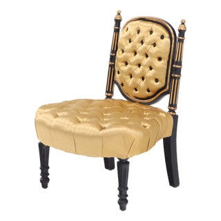 A Petite French Napoleon III Style Ebonized and Parcel-Gilt Boudoir Chair, C. 1880. For Sale
