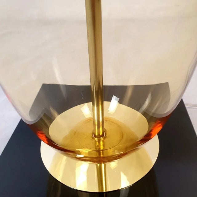 Pair of 1990s Amber, Mid Century Modern Murano Glass Lamps For Sale - Image 12 of 12