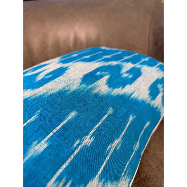 1990s Sky Blue Silk Ikat Lumbar Cushion Cover For Sale - Image 4 of 10