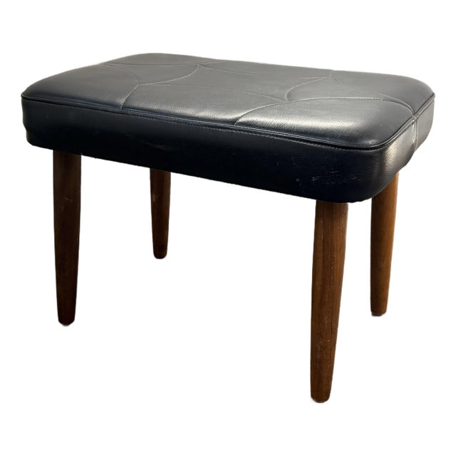 Danish Modern Teak Stool With Black Leather Seat, Circa 1960s For Sale