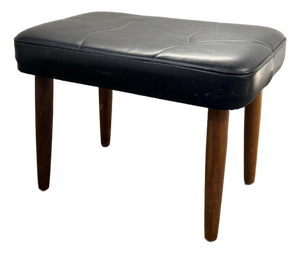 Danish Modern Teak Stool With Black Leather Seat, Circa 1960s