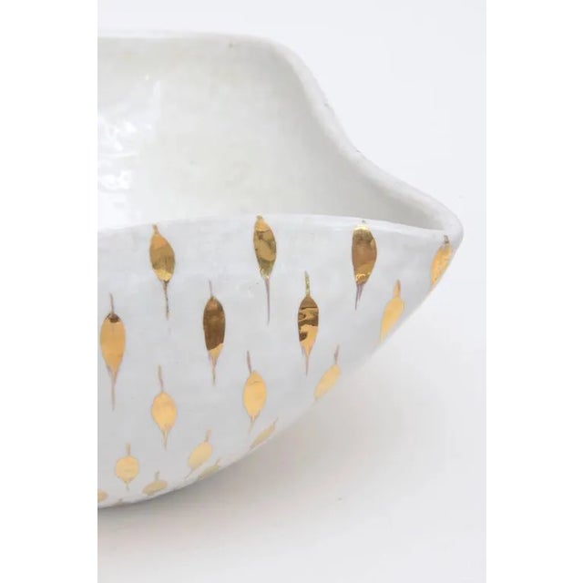 Metal Vintage Italian Aldo Londi for Bitossi Ceramic Bowl With Gold Feather Plume Design, 60's For Sale - Image 7 of 11
