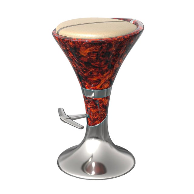 "Il Destino" Bar Stool With Burl Walnut, Stainless Steel, Hand Crafted For Sale - Image 9 of 12