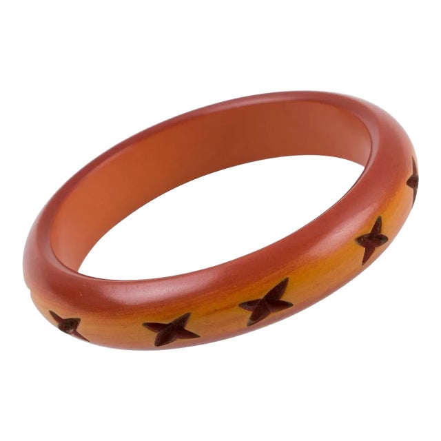 Carved Bakelite Bracelet Bangle Butterscotch Amber Shaded Color For Sale