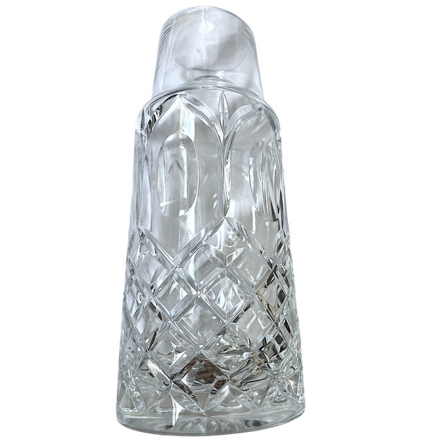 American 1990s Heavy Cut Glass Bedside Water Carafe & Tumbler Set in the Style of Ralph Lauren For Sale - Image 3 of 8