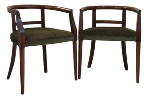 Petite Scale Mid-Century Italian Walnut Horseshoe Rail Back Armchairs - A Pair