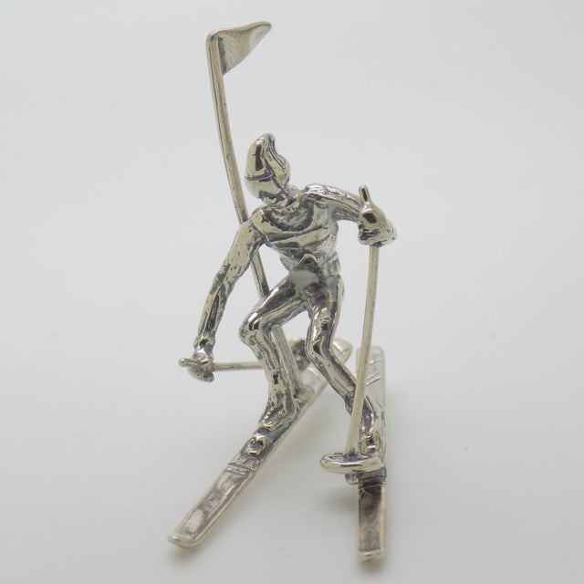 Silver Vintage Italian Handmade Genuine Silver Slalom Skier Figurine, 1970s For Sale - Image 8 of 14