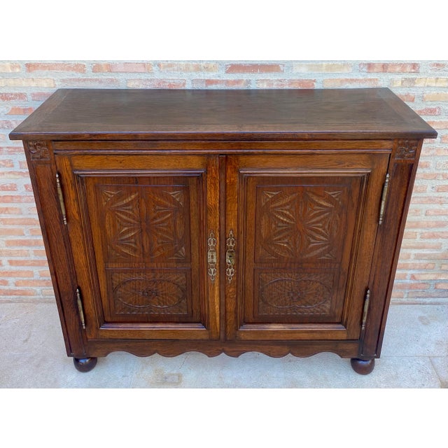 Spanish Carved Oak Cabinet with Geometric Panels, Early 20th Century For Sale - Image 9 of 15