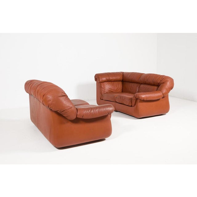 Vintage Italian Sectional Cognac Leather Sofa For Sale - Image 4 of 12