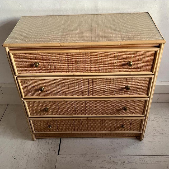Italian Cane and Bamboo Chest of Drawers, 1970s For Sale - Image 8 of 12