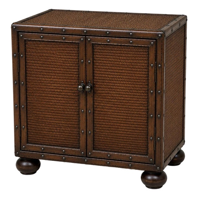 Vintage Ralph Lauren Style Woven Cabinet With Saddle Leather Trim For Sale