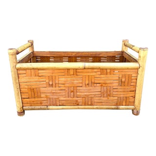 Bamboo and Woven Rattan Rectangular Long Planter For Sale