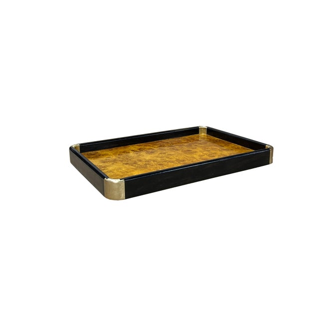Asian Chinoiseries Golden Brown Burl Rectangular Wood Accent Tray For Sale - Image 3 of 6