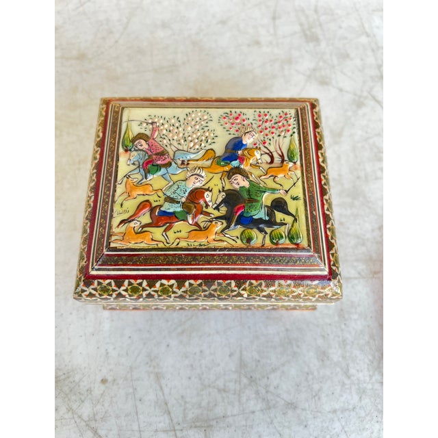 Persian Vintage Footed Middle Eastern Mosaic Wooden Trinket Box For Sale - Image 3 of 10