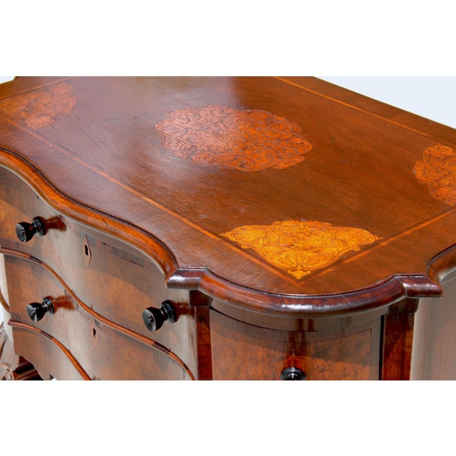 Late 19th Century Antique Victorian Marquetry Serpentine Chest / Low Dresser, Hand-Cut Dovetails, Cabriole Legs, Circa 1880 For Sale - Image 5 of 18