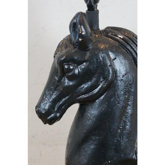 Vintage Black Chalkware Equestrian Horse Head Figural Table Lamp For Sale - Image 6 of 10