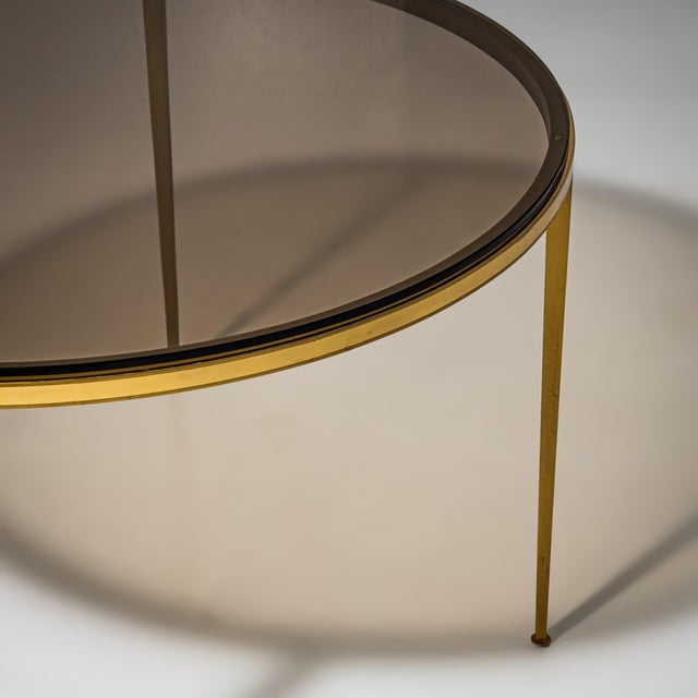 Round Coffee Table in Brass and Smoked Glass For Sale - Image 4 of 7