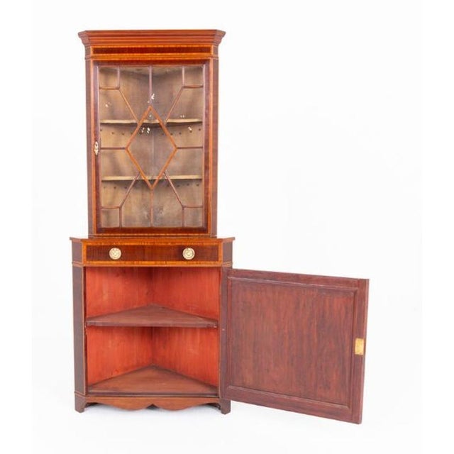 Sheraton Revival Corner Cabinet in Mahogany Marquetry, 1920s For Sale - Image 3 of 7