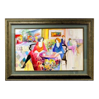 Late 20th Century Original Watercolor - "The Conversation" by Patricia Govezensky For Sale