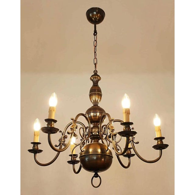 Six-Arm Chandelier with Fish in Brass For Sale - Image 4 of 5