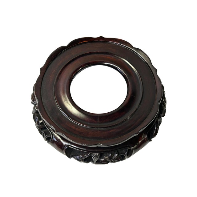 2000 - 2009 6" Dark Brown Round Floral Motif Open Center Wood Display Stand Easel For Sale - Image 5 of 6