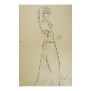 Vintage 1930's Pinup Girl Illustration Drawing For Sale