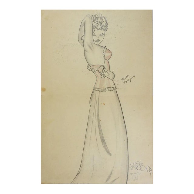 Vintage 1930's Pinup Girl Illustration Drawing For Sale