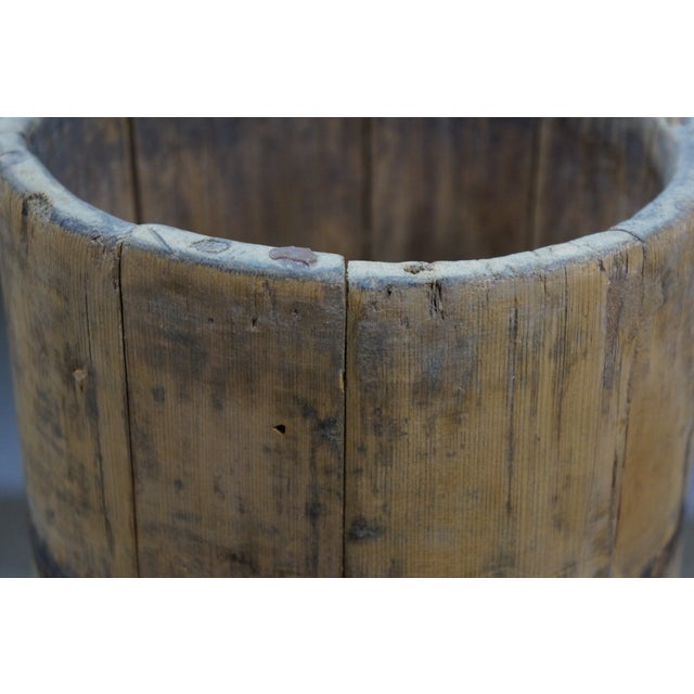 Wood Antique Tibetan Wood Yak Butter Churn Bucket 29" For Sale - Image 7 of 11