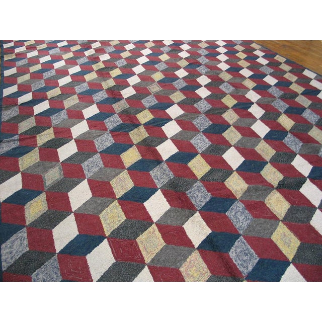 American Bold and Timeless Dynamic Block Pattern Modern Design American Hooked Rug For Sale - Image 3 of 4