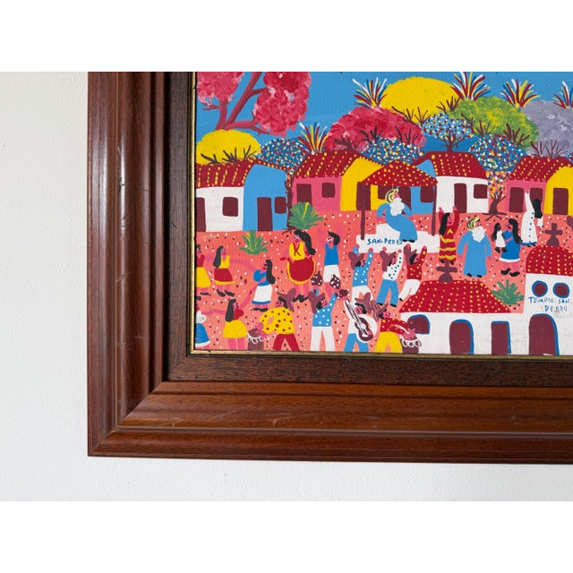 Red Vintage “Templo San Pedro” Folk Art Oil on Canvas Painting, Signed A. R. Dalma, Wood Framed For Sale - Image 8 of 12