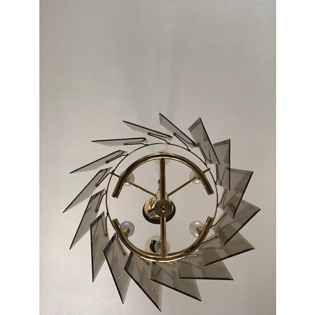 Brass 1970's Brass and Angled Glass Chandelier For Sale - Image 8 of 12