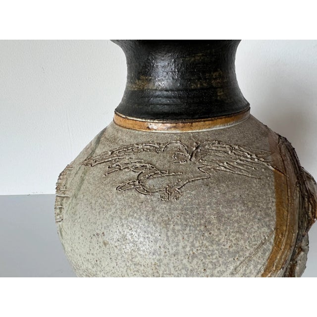 1980s Vintage Pottery Vase With Artistic Abstract Design For Sale - Image 5 of 11
