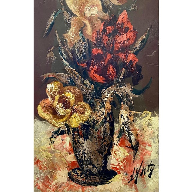 Expressionism Henri d'Anty, French Modernist Large Floral Oil Painting Expressionist Flowers in Vase For Sale - Image 3 of 8