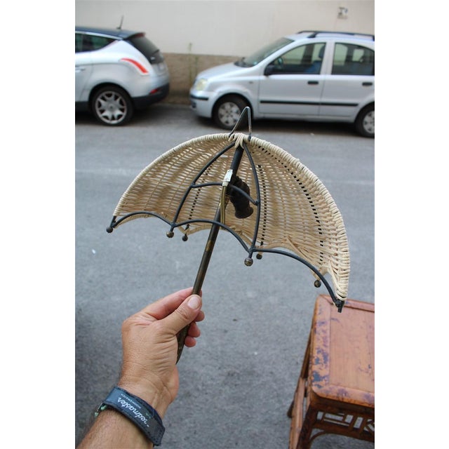 Beige Bamboo and Brass Umbrella-Shaped Wall Lamp, Italy, 1950s For Sale - Image 8 of 10