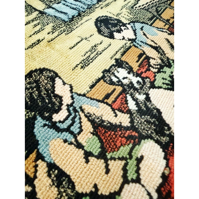 Large Vintage Belgian Jacquard Woven Wall Tapestry, Family Cottage Scene, 70" For Sale - Image 10 of 12