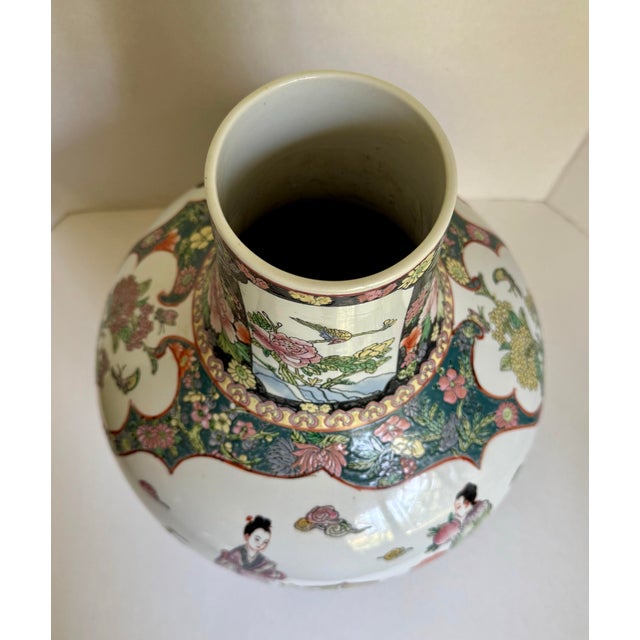 Ceramic Vintage Chinese Porcelain Vase With Court Figures and Auspicious Motifs For Sale - Image 7 of 12