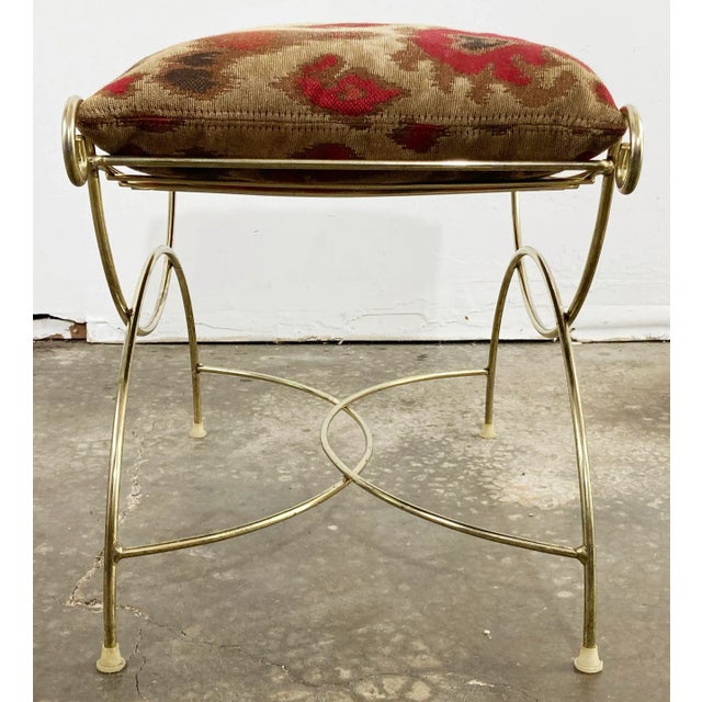 Hollywood Regency Style Vintage Brass Vanity Stool With Cushion Chairish