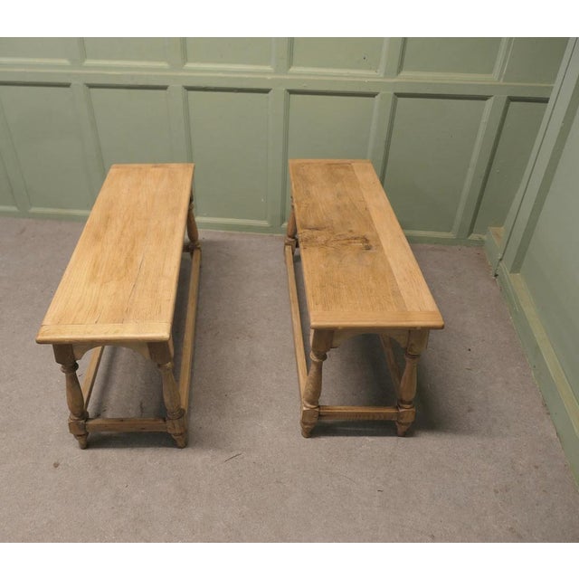 1910s Antique Bleached Oak Benches, 1910, Set of 2 For Sale - Image 5 of 8