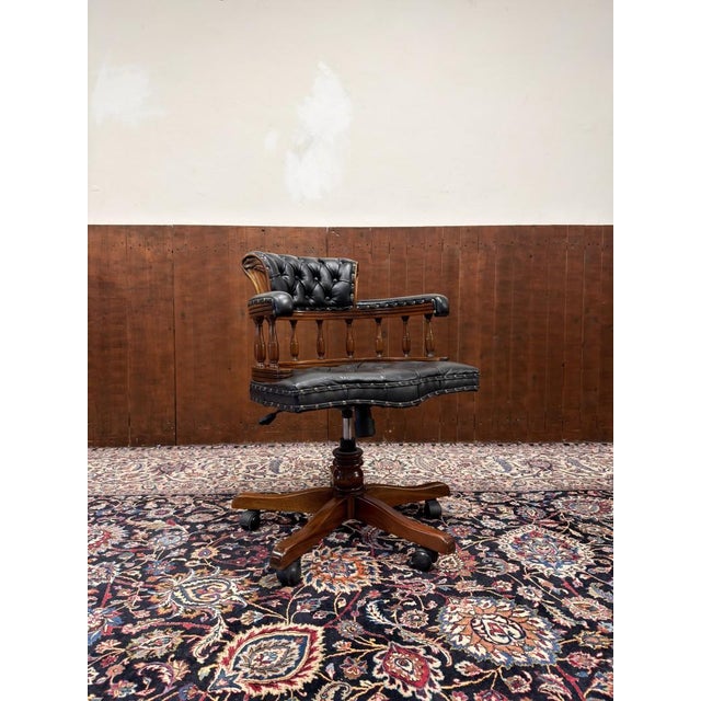 Black Black English Chesterfield Desk Chair For Sale - Image 8 of 8