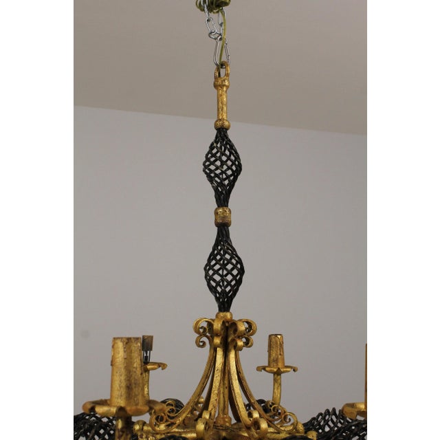 Neoclassical 8 Arm Iron Black & Gold Chandelier For Sale - Image 11 of 12