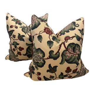Custom Namay Samay Talbot Pillows With Contrast Russet Colored Welt - A Pair For Sale
