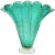Vintage Murano Green Iridescent Gold Flecks Bubbles Italian Art Glass Fan Shape Scalloped Rim Flower Vase For Sale - Image 12 of 12