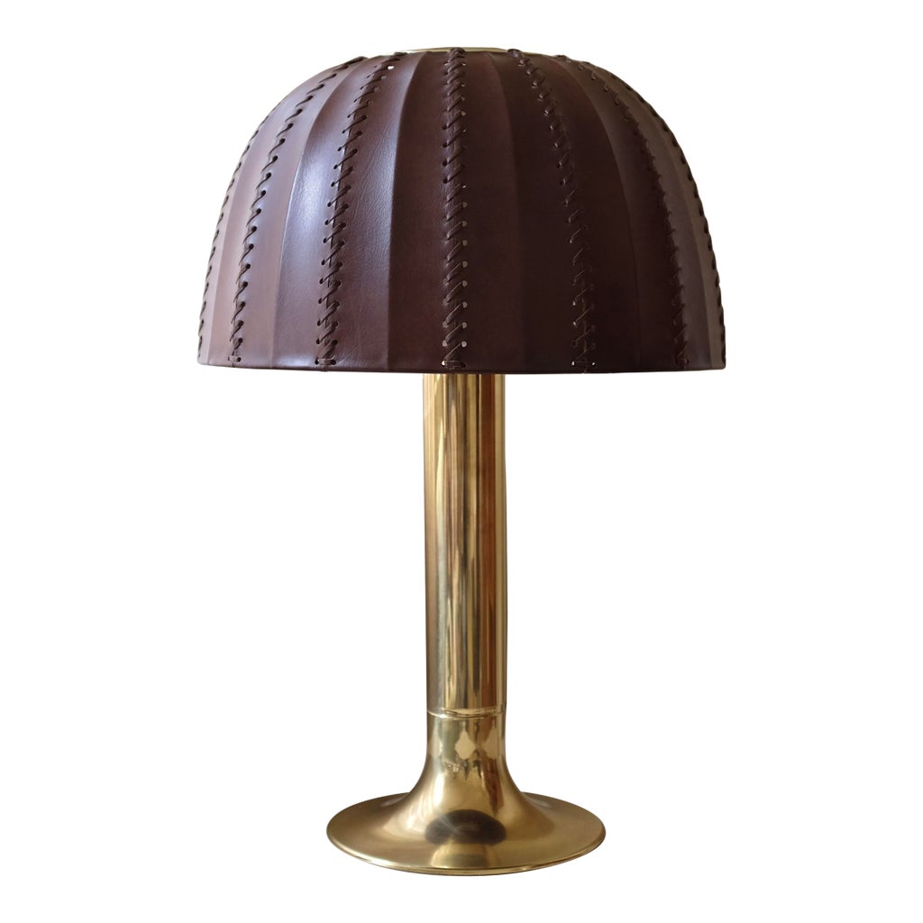 1960s Leather and Brass Table Lamp B204 by Hans-Agne Jakobsson