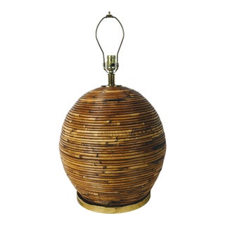 1960s Large Spherical Pencil Reed Bamboo Table Lamp For Sale