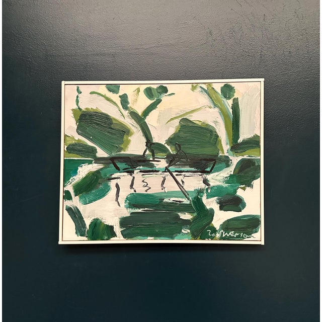 Bo Swenson, Rowboats in a Green Landscape, 2004, Oil Painting on Canvas, Framed For Sale - Image 15 of 18