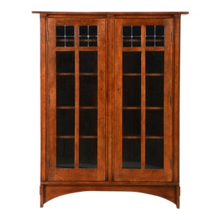 Stickley Oak Bookcase With Leaded Glass For Sale