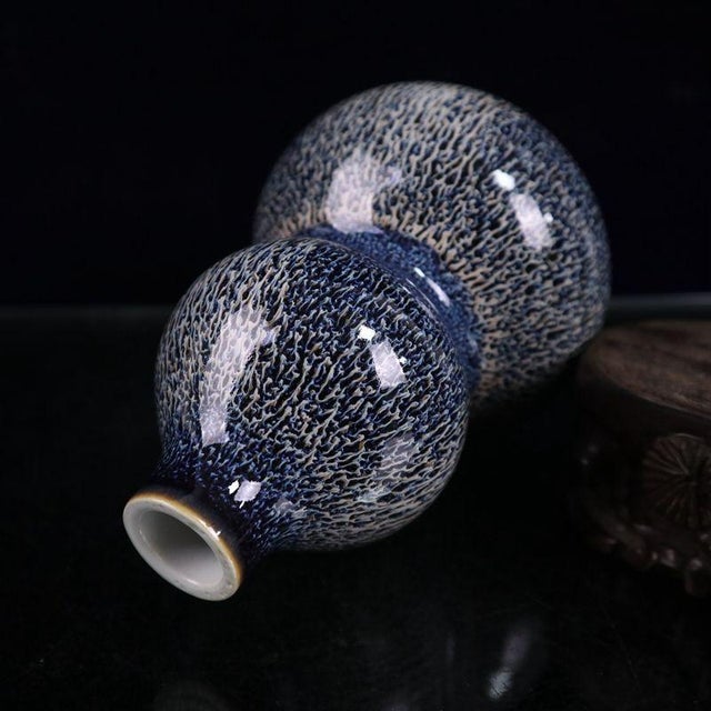 Blue Blue Kiln Glazed Gourd Vase, Small Ceramic Hulu Vase for Tabletop Decor For Sale - Image 8 of 8