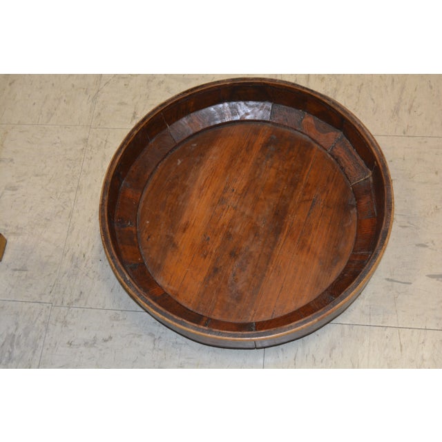 Wood Vintage Asian Black & Brown Bamboo / Wood 3 Tier Wedding Basket With Painted Sides & Top Scene For Sale - Image 7 of 17